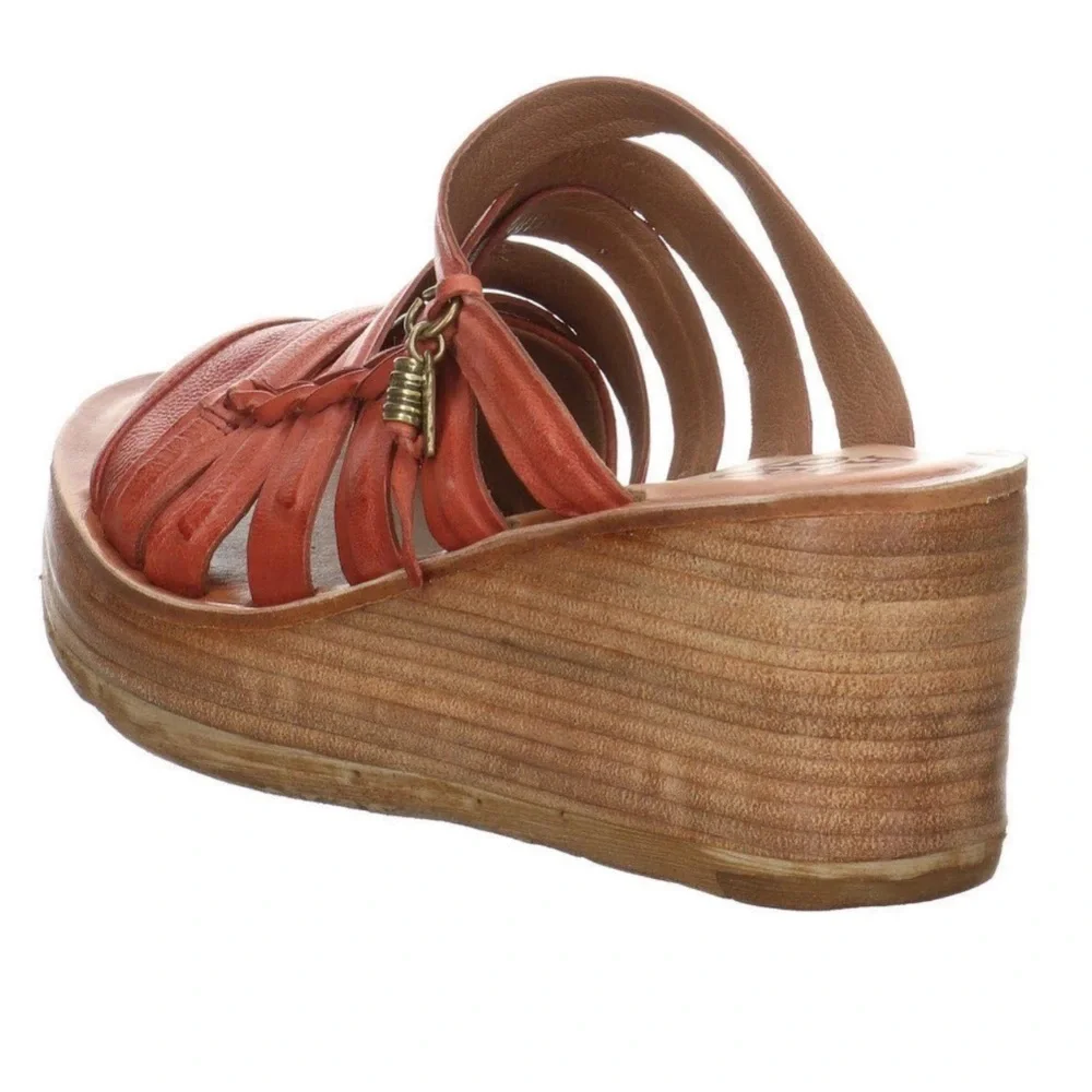 A.S.98 Nicolls Strappy Leather Platform Wedge Sandal in Rust Orange Sz 10.5 (42)
